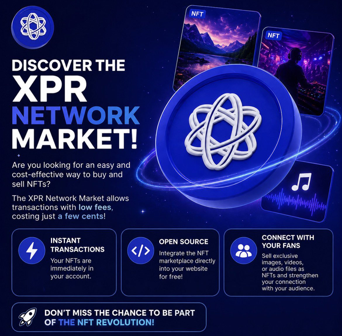 xprcore's tweet photo. 🚀 Explore the Future of NFTs with XPR Network Market

Buy, sell, and create NFTs instantly with ultra-low fees. Fast, secure, and built for creators. Start trading on the next generation of Web3 marketplaces.

#XPRNetwork https://t.co/T3fmz9nrA3