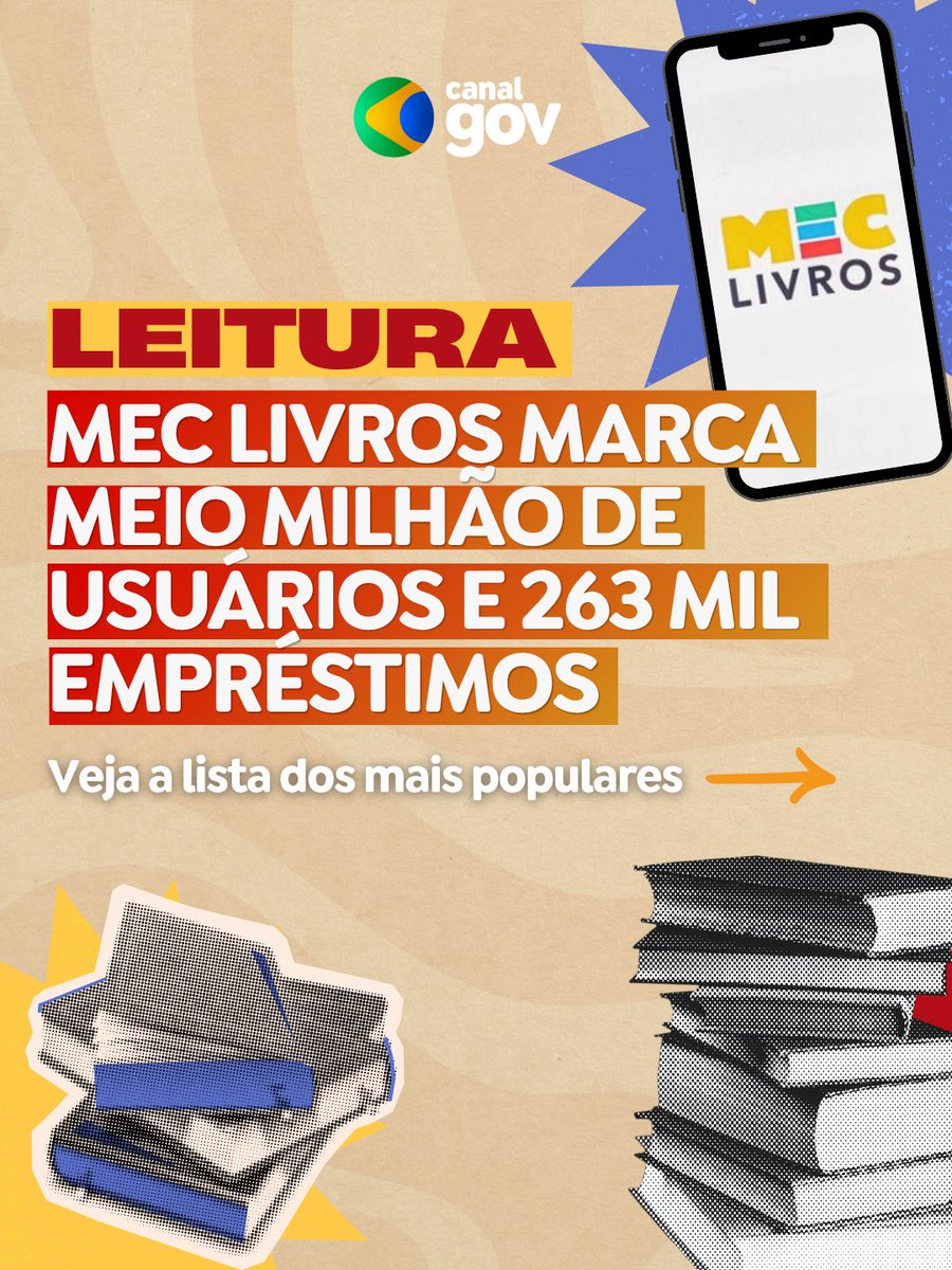 LIVROS DE GRAÇA 📚 | Lançado há pouco mais de duas semanas, o MEC Livros marca meio milhão de usuários e 263 mil empréstimos. A plataforma disponibiliza cerca de 25 mil obras literárias nacionais e internacionais gratuitamente.