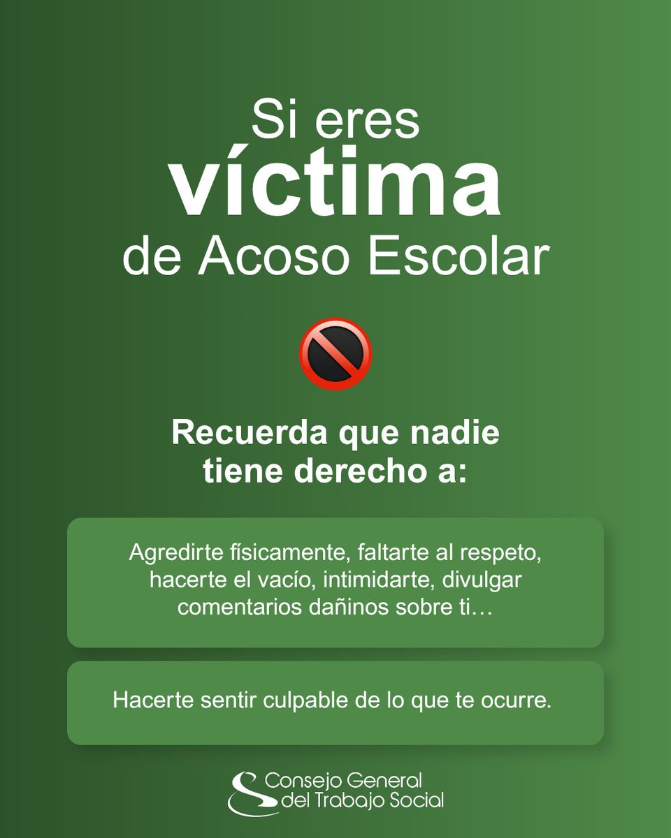 cgtrabajosocial's tweet photo. A veces, lo que más pesa en la mochila no son los libros. Según @AEPAE_es, una / uno de cada cinco estudiantes sufre bullying en España. 🎒

En el #DíaInternacionalContraelAcosoEscolar exigimos medidas de prevención y detección temprana, coordinación entre los centros educativos, familias y servicios sociales, y recursos suficientes para garantizar una intervención global. 

Si eres víctima de acoso escolar, recuerda: no eres culpable de lo que te ocurre. Pide ayuda, habla con una persona adulta de confianza y defiende tus derechos sin violencia.

#CGTS #TrabajoSocial #ServiciosSociales #StopBullying