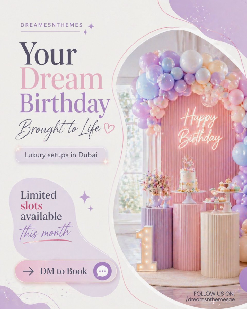 dreamsnthemesae's tweet image. Dream birthday setup? 💫

Limited slots left this month in Dubai ⚠️
Book before it’s gone 👇
whatsapp.com/channel/0029Vb…

#DubaiEvents #BirthdayDubai #LimitedSlots #EventPlanner