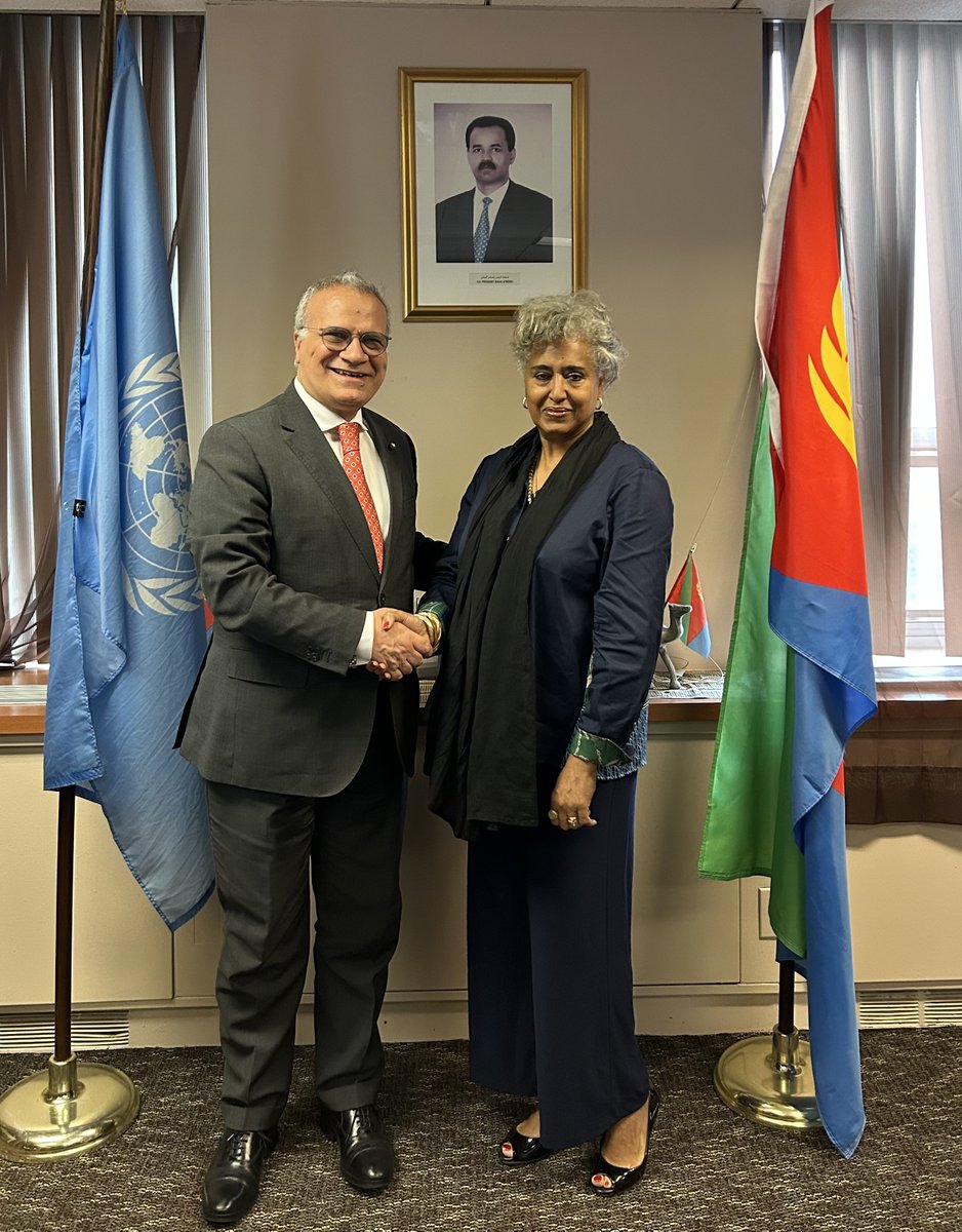 AmbStesfamariam's tweet image. Delighted to receive at @Eritrea_UN my colleague, H.E. Mr. Giorgio Marrapodi, Permanent Representative of #Italy to the @UN. In these challenging times, exchanging views across the multilateral system is essential to deepen our understanding of global issues and their impact on