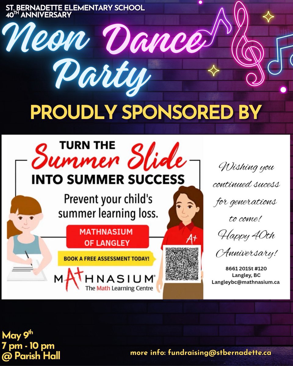 stbeeconnects's tweet image. Huge THANK YOU to our amazing sponsor Mathnasium of Langley for your generous support - you helped make this event possible! Cheers!!!#neondanceparty #sponsor #stbeefundraiser #stbeeparents #stbeecommunity