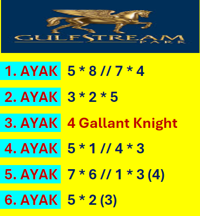 AyhanDevrimAkin's tweet image. #Gulfstream #Park 🏇 🇺🇸 #GulfstreamPark 🇺🇸 🏇
30*Nisan Birinci Altılı Ganyan Şablonu...
Kendi Tuttuğunuz Taylar Her Zaman Önceliğiniz, Şansınız Bol Olsun. 🍀 🍀 🍀