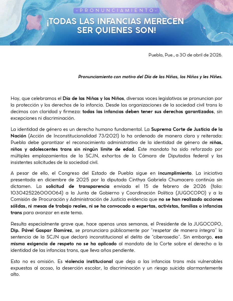 Infancias TransPuebla tweet media