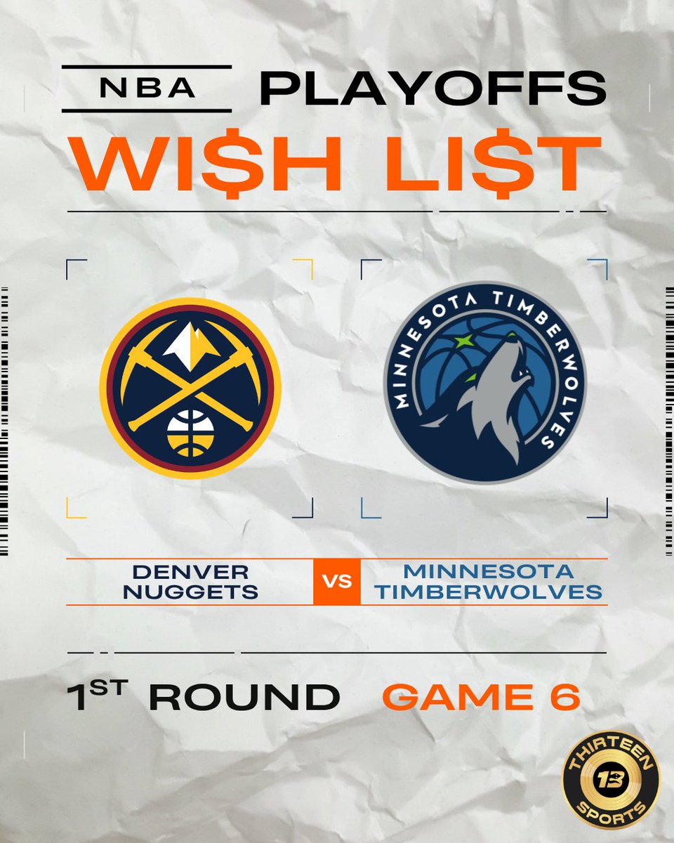 ts13sports's tweet image. Nuggets @ Timberwolves - GAME 6 - tips off at 9:30pm EST on ESPN! Timberwolves lead the series 3-2 🏀 #NBAFinals #MileHighBasketball #RaisedByWolves