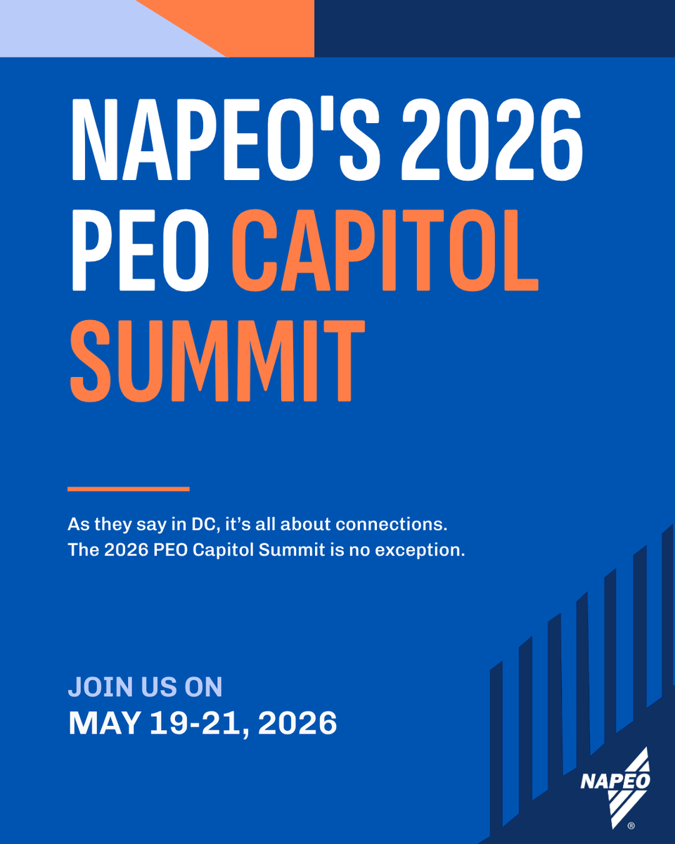 NAPEO's tweet photo. Join us May 19–21, 2026 at NAPEO’s PEO Capitol Summit—the premier event for compliance, legal insights and advocacy in the PEO industry.
 
Connect with policymakers, top legal experts and peers from across the country while gaining exclusive insights into the issues shaping our industry. Take part in Capitol Hill meetings, celebrate National PEO Week and help lawmakers understand how PEOs support small businesses nationwide.
 
Make your voice heard and drive impact. Register now: https://t.co/zOwXxYbBMY 
 
#PEOCapitolSummit #Advocacy #Policy