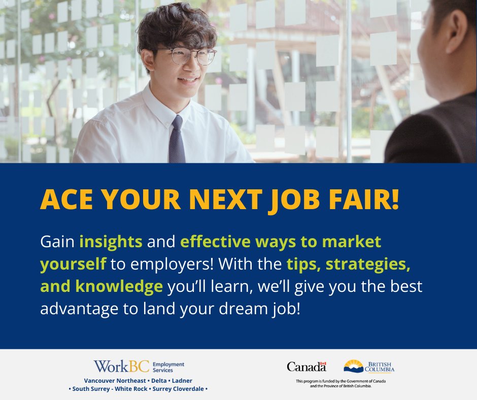WorkBCSC's tweet photo. Going to MOSAIC's 14th Annual Job Fair? Then don't miss out on this opportunity to learn how you can prepare and stand out! Our experts can teach you how to optimize your engagement with employers and gain that competitive edge!

REGISTER TODAY! https://t.co/7zxzrnpmeN https://t.co/aDyrTHj56J