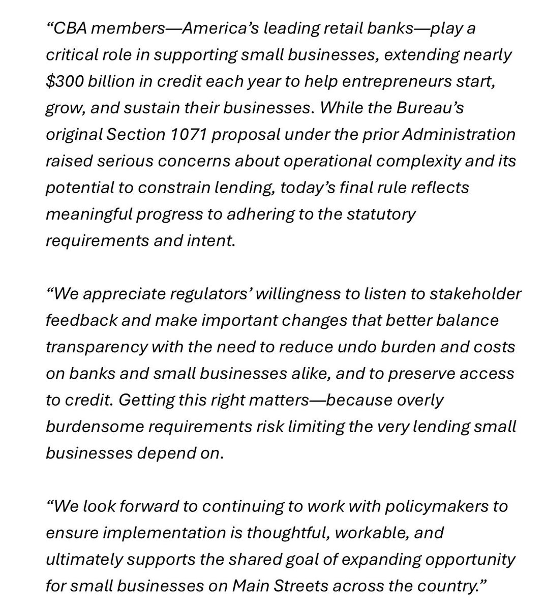 .<a href="/LindseyJCBA/">Lindsey Johnson</a> welcomes the CFPB’s revised small business data reporting requirements ⤵️