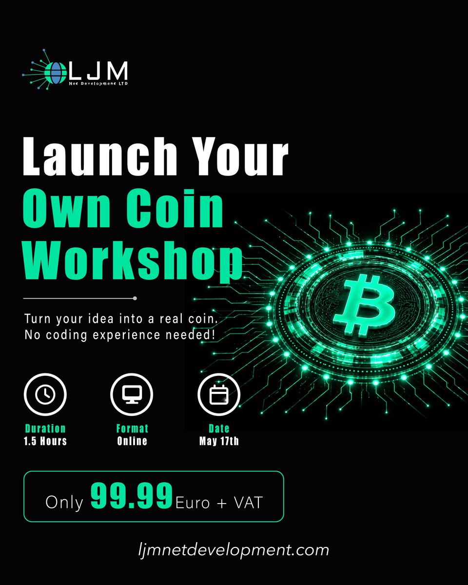 LJMNetDev's tweet photo. Join our hands-on workshop and learn how to launch your own coin. 

Registration link: https://t.co/s0UZl6rvWp 

#ljm #defi #blockchain #austria #cyprus https://t.co/L8NVlKlSbc