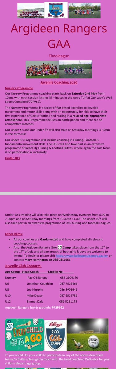 argideenrangers's tweet photo. Argideen Rangers underage GAA 2026. https://t.co/ZLj7YNEB6v