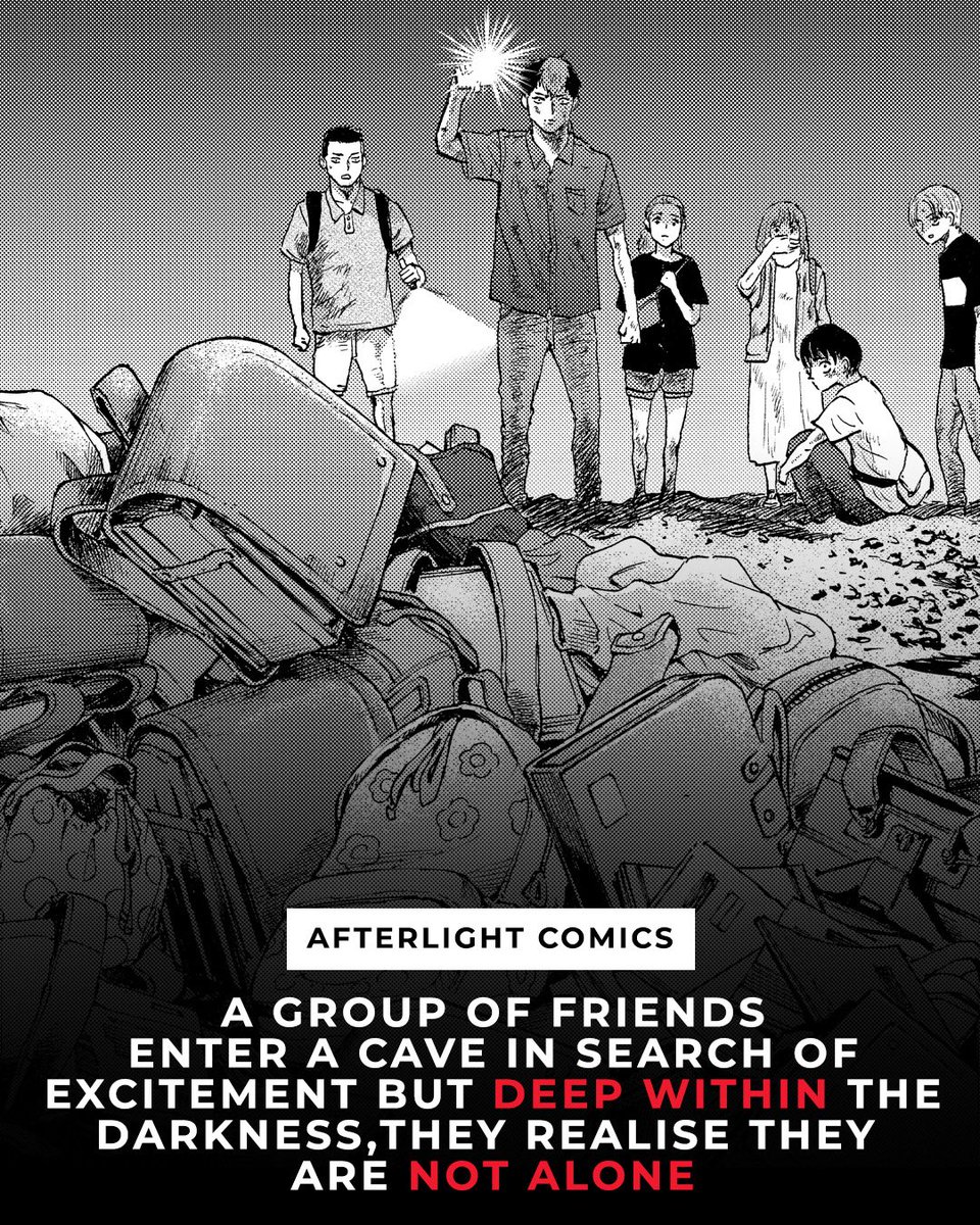 Afterlightcomic's tweet photo. Will you brave THE CAVE? 🩸 A Claustrophobic Horror Manga

A group of friends entered for adventure... but found something else. A terrifying cave where something ancient hunts in the dark.

Coming soon in 2026 / https://t.co/UOzjsX0fta https://t.co/sEBSXjVL5k