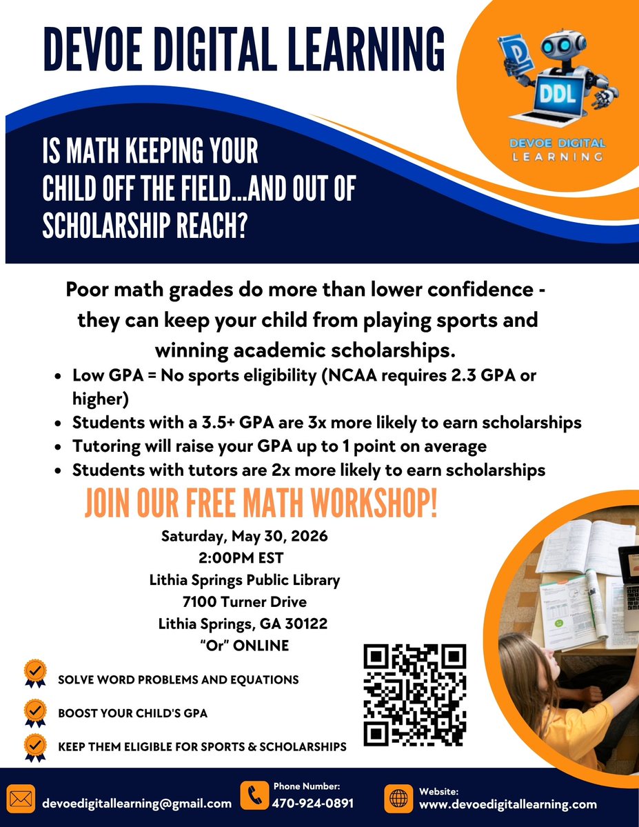 DevoeDigitalL's tweet image. 👩‍🏫 Math Challenge! Reply with your answer. Students master problems like this with one-on-one tutoring at Devoe Digital Learning. 🏆 Free math workshop May 9 and May 30 @ 2 PM. Parents &amp;amp; students, Use QR code to sign up now to boost confidence and grades! #Math #Algebra #Tutoring