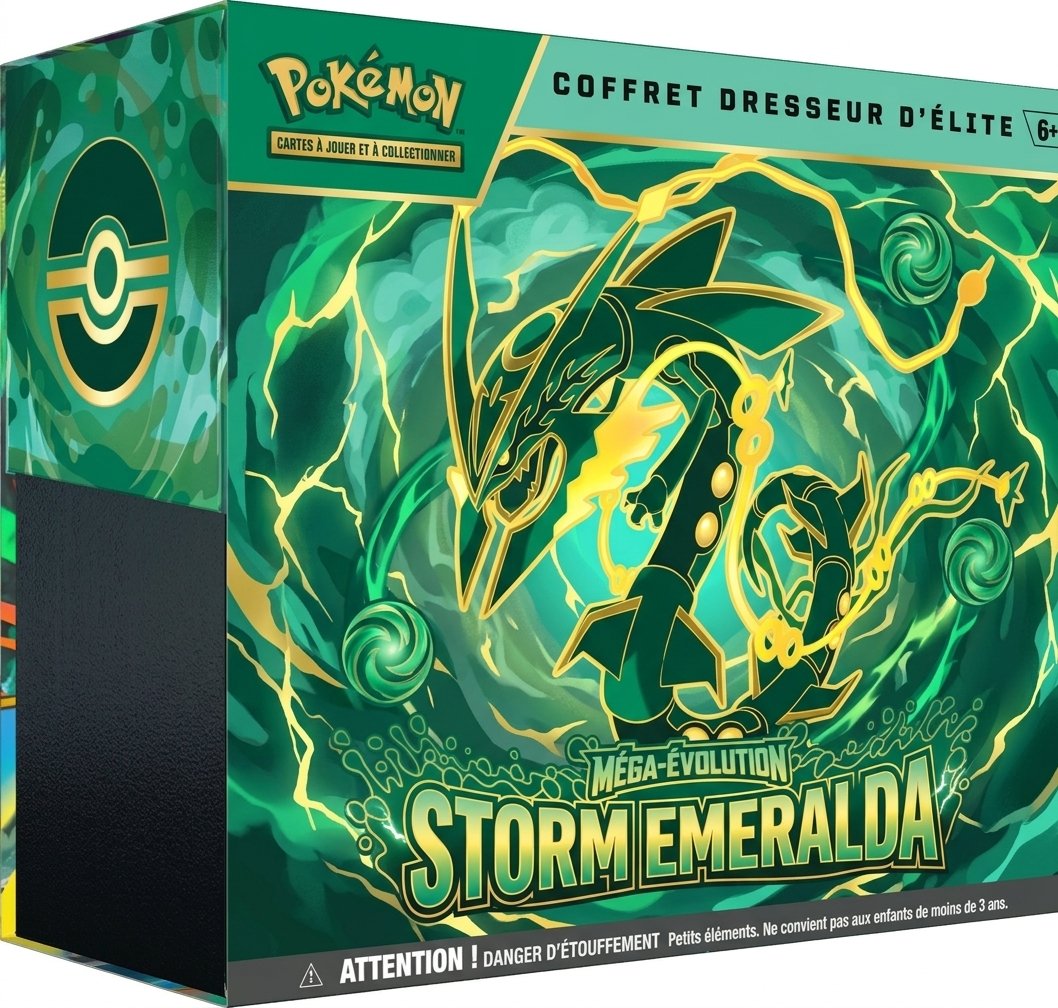 le_crocodeal's tweet photo. [Image IA] Le visuel du coffret Dresseur d'Élite Pokémon ME05 Nuit Noire ayant été révélé, cela signifie que le prochain qui sera dévoilé - sauf grosse surprise - sera le coffret ETB avec Méga Rayquaza 👀🔥

🤖 Image d'illustration générée via IA ! https://t.co/P5It3STpNA