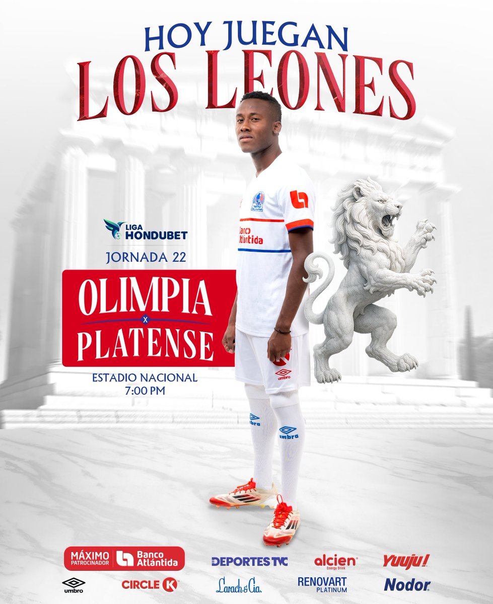 ¡𝗛𝗼𝘆 𝗷𝘂𝗲𝗴𝗮𝗻 𝗹𝗼𝘀 𝗹𝗲𝗼𝗻𝗲𝘀, 𝗵𝗼𝘆 𝗷𝘂𝗲𝗴𝗮 𝗲𝗹 𝗢𝗹𝗶𝗺𝗽𝗶𝗮! 🦁
Se cierra el telón de las vueltas regulares, en casa y con nuestra gente.

⚽️ Clausura 2026 • Jornada 22
🆚 Platense FC
🏟️ Estadio Nacional
🕖 7:00 PM