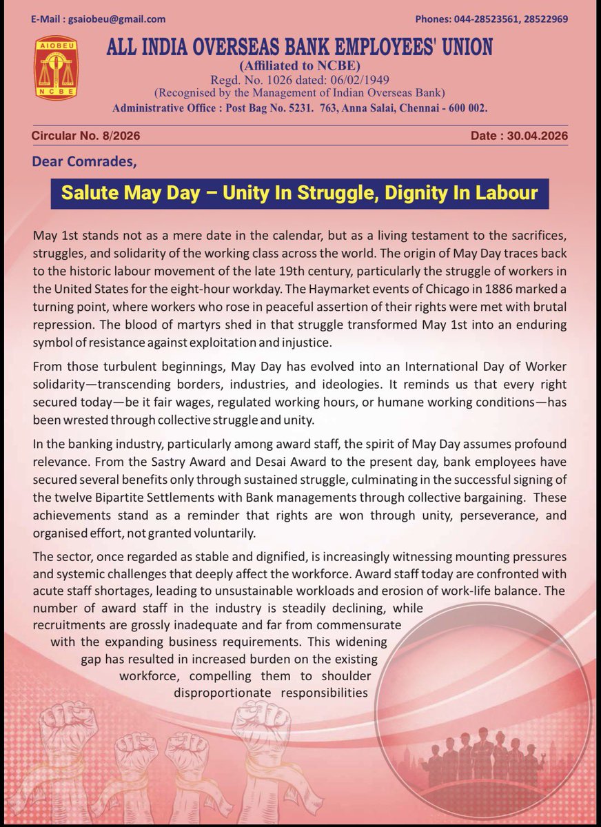 AIOBEU's tweet photo. Salute #MayDay - Unity in struggle, Dignity in labour! ✊🏻

@ncbeofficial https://t.co/CPnfLo9hvZ