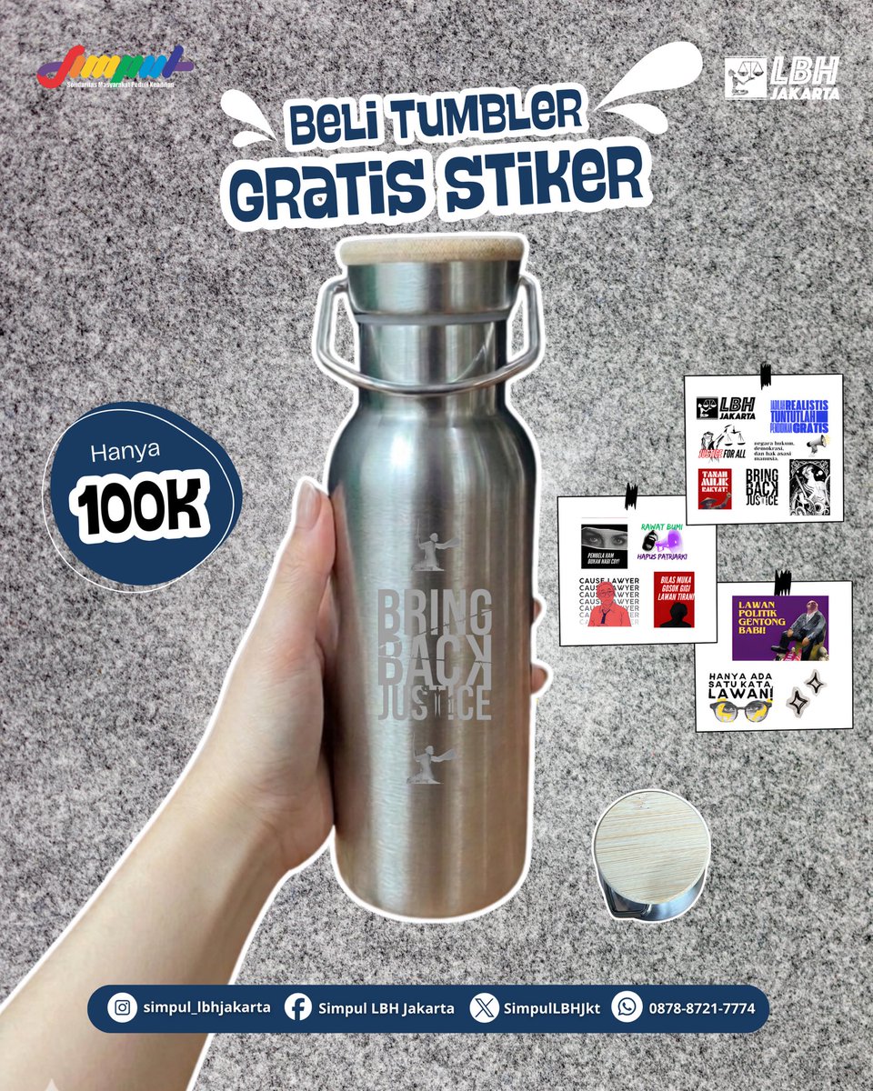 SimpulLBHJkt's tweet photo. Tumbler Bring Back Justice telah hadir untuk menemani perjuanganmu‼️

Untuk pemesanan, silakan scan barcode di postingan atau langsung chat WhatsApp SIMPUL LBH Jakarta (0878 8721 7774) 😇 https://t.co/fOFyAKWq6Q