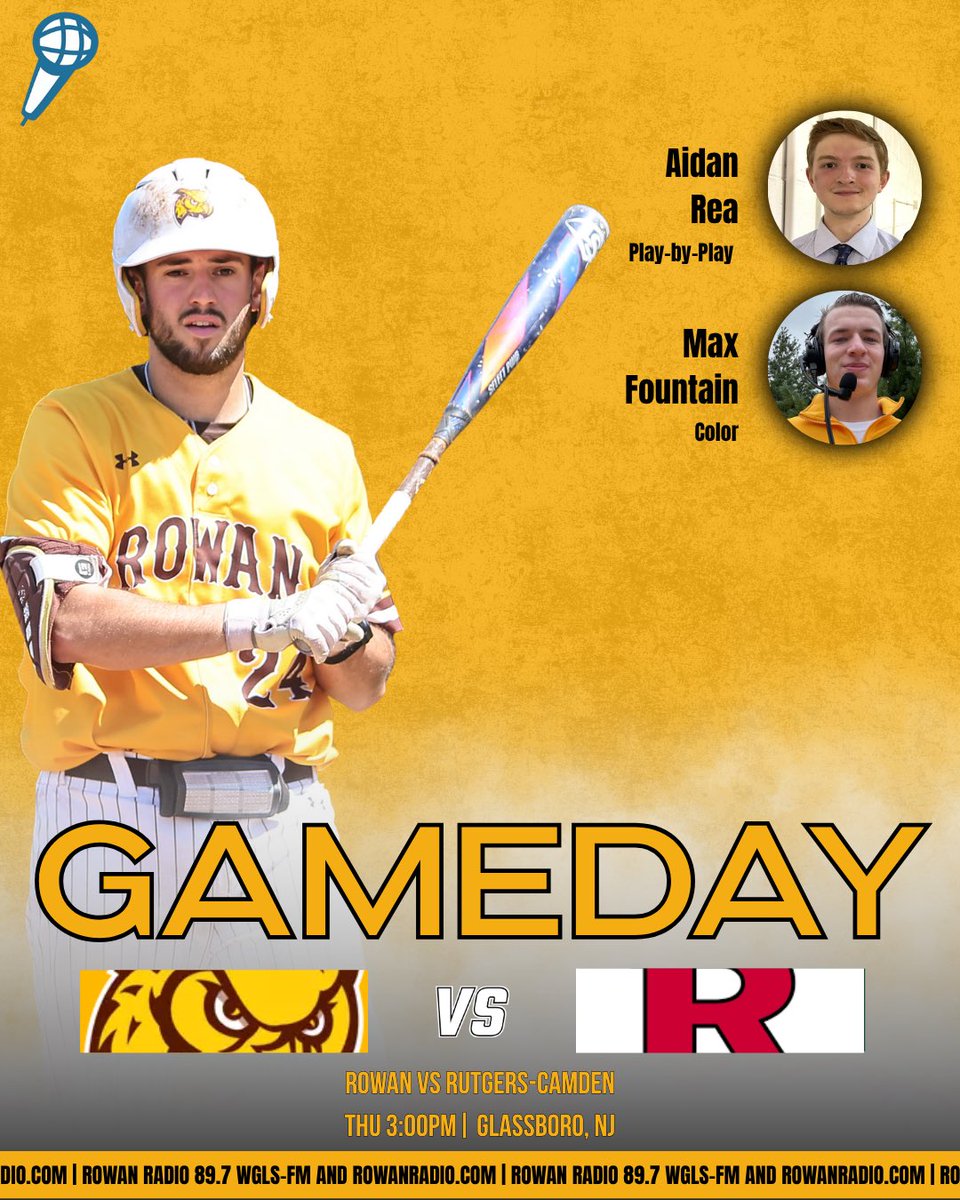 WGLSSports's tweet photo. GAMEDAY!
@RowanBaseball_ takes on Rutgers-Camden in the NJAC Tournament today at 3pm!
PBP: @AidanRea1
Color: @max_rfountain
Producing: @Mason_Kinnahan
Live on Rowan Radio 89.7 WGLS-FM and https://t.co/DaHAVxDLHc Channel 1! #ProfNation https://t.co/W0jNoVIgSW