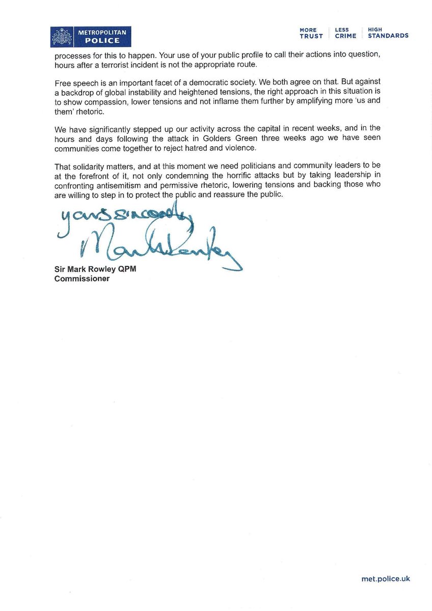 PolitlcsUK's tweet image. 🚨 NEW: Met Police Commissioner Mark Rowley says Zack Polanski’s "misinformed commentary" is "contributing to rising tensions"

It comes after he reposted criticism of the Met officers who detained the Golders Green terror suspect