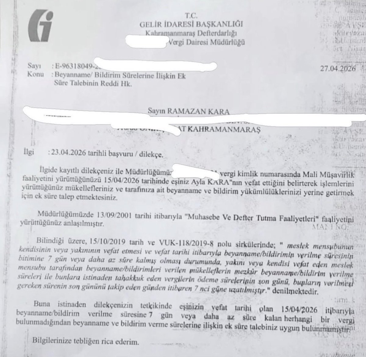 malimusavir34's tweet photo. Ayla öğretmenimizin vefatı sonrasında,malimüşavir olarak faaliyet gösteren eşine beyanname süre uzatımı talebi,mevzuat hükümleri çerçevesinde değerlendirildiğinde karşılanamamıştır 
değersiz hale getirdiniz mesleği,ölsende beyanı yapacaksın
@memetsimsek  @gibsosyalmedya @turmob https://t.co/4qB4a5RiIu