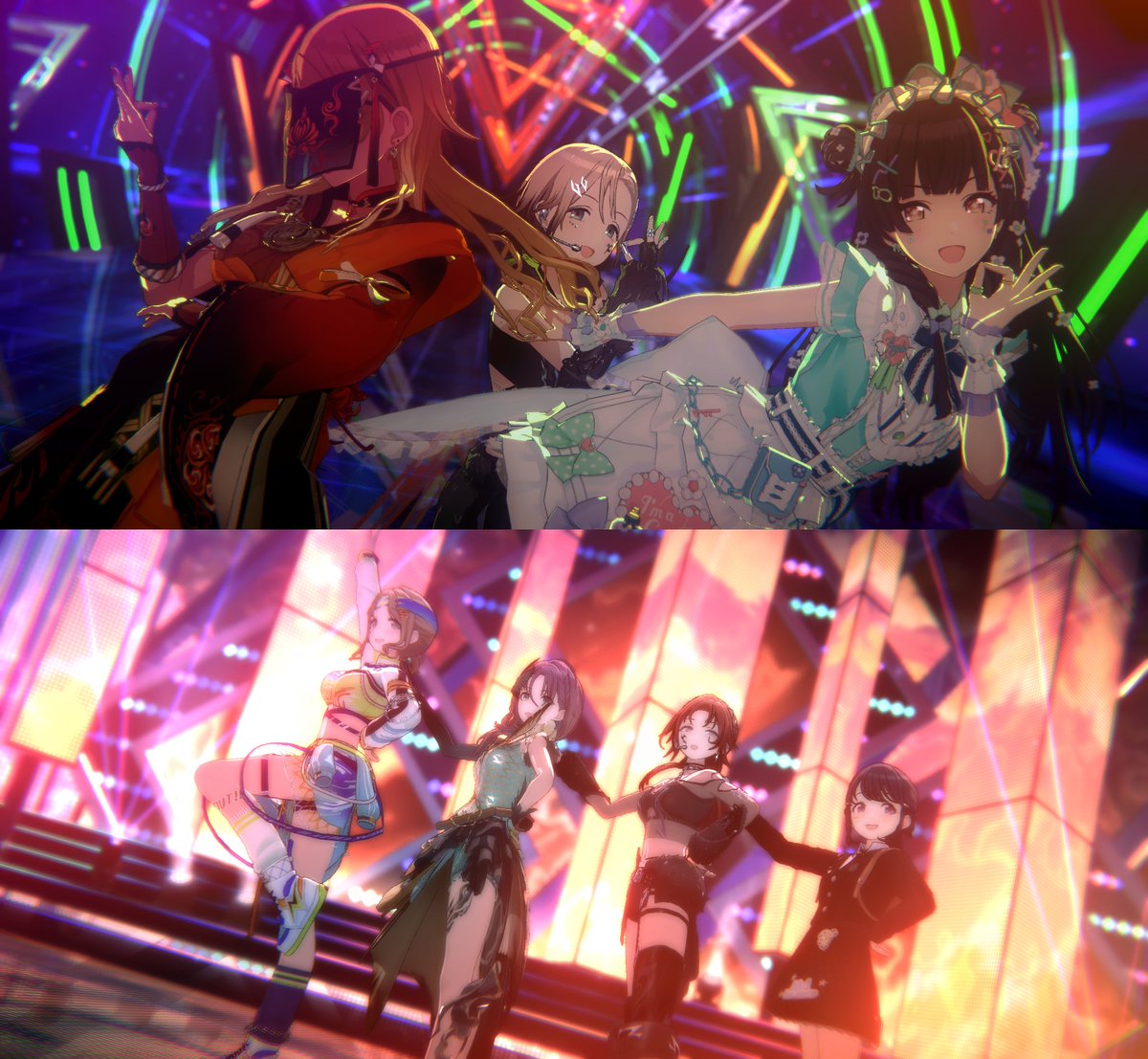 hiroft3_mra's tweet photo. リフラクションズ揃ったー！
せっかくなので元ユニットで踊らせてみたけどやっぱり彼岸流の存在感が強い…
#シャニソン https://t.co/hhTgG3l8vM