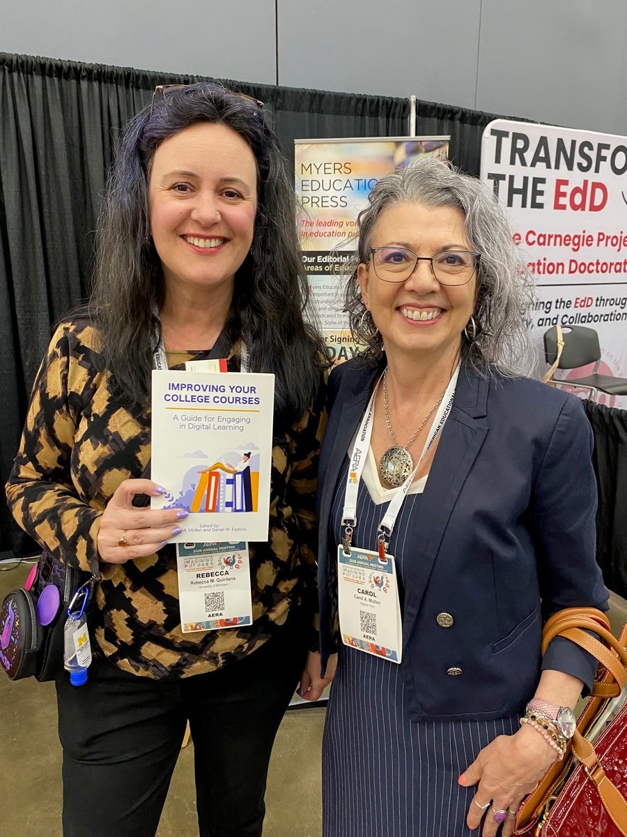 VaTechSOE's tweet image. Photo of Carol Mullen (right) at the author signing during #AERA2026