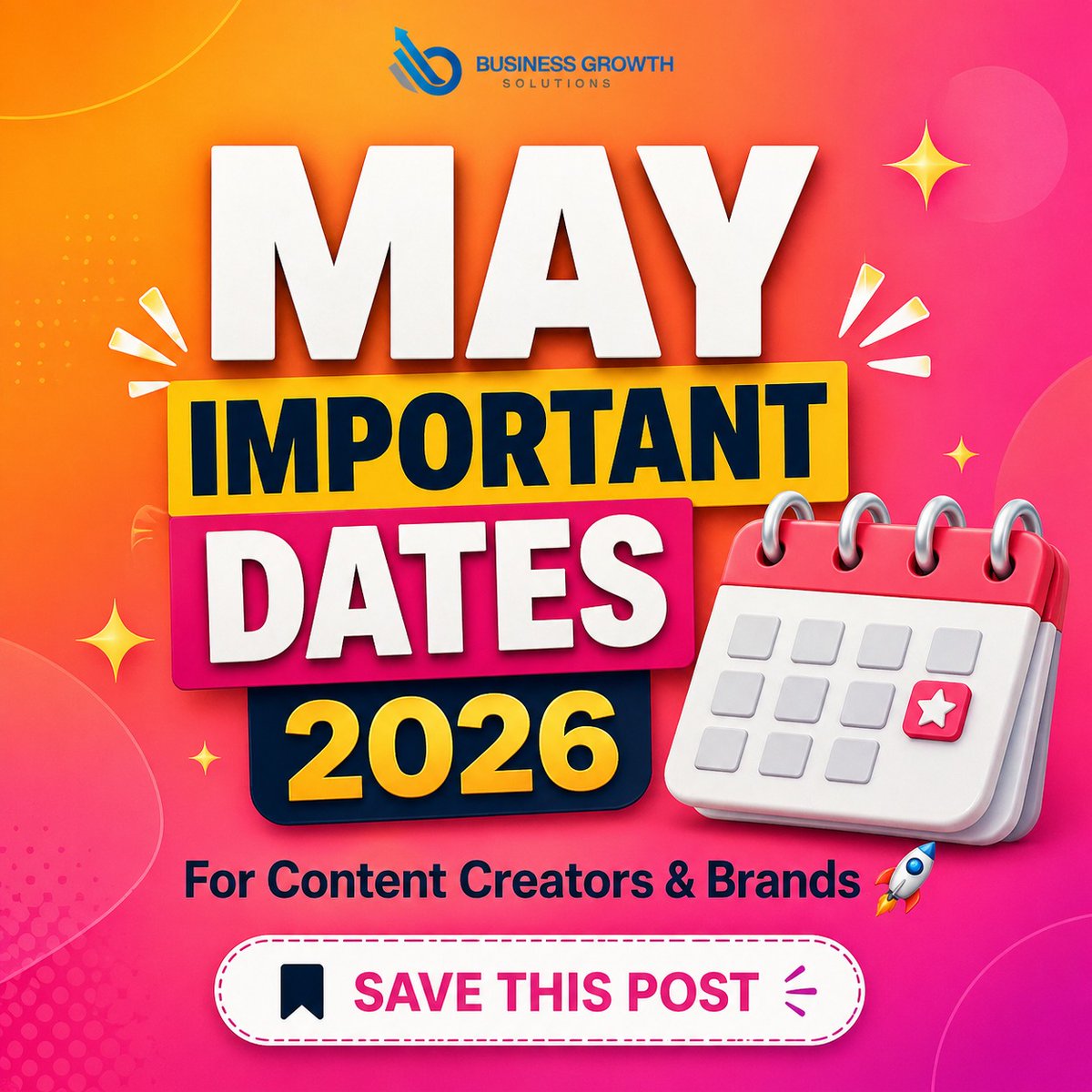 bgspatna's tweet image. 📊 May 2026 Content Calendar is here!

✔ High-engagement days
✔ Awareness content ideas
✔ Religious viral dates
✔ Growth tips 🚀

Save &amp;amp; stay consistent for better reach.

#ContentCalendar #DigitalMarketingIndia #InstagramGrowth #ContentCreators #MarketingTips