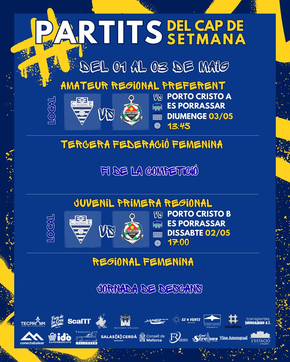 cealgaida's tweet photo. Partits en competició oficial del Club Esportiu Algaida d'aquest cap de setmana 🔵⚪️💪💪 https://t.co/97IJgNw2nb