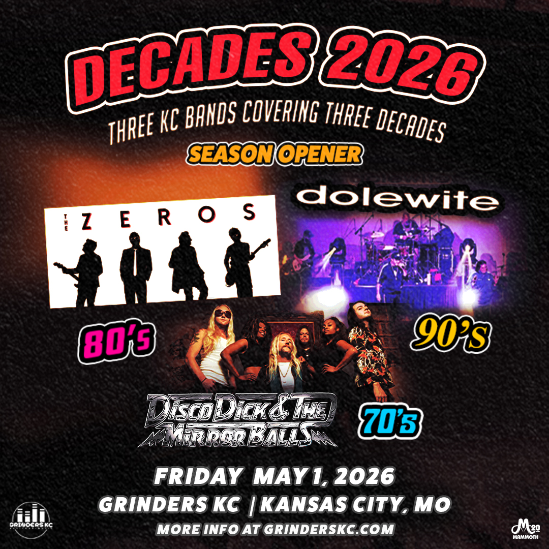 grinders_KC's tweet photo. Tix R still available 4 our 1st show of the season... on 1st Friday!
3 decades of hits played by 3 amazing local bands: Disco Dick And The Mirrorballs,  @TheZEROSKC, &amp; @Dolewite  

Get ur tix at @GrindersKC (grab a slice or 3 while ur there)
or through https://t.co/d6qkTAW7NT https://t.co/9N30zSkwBS