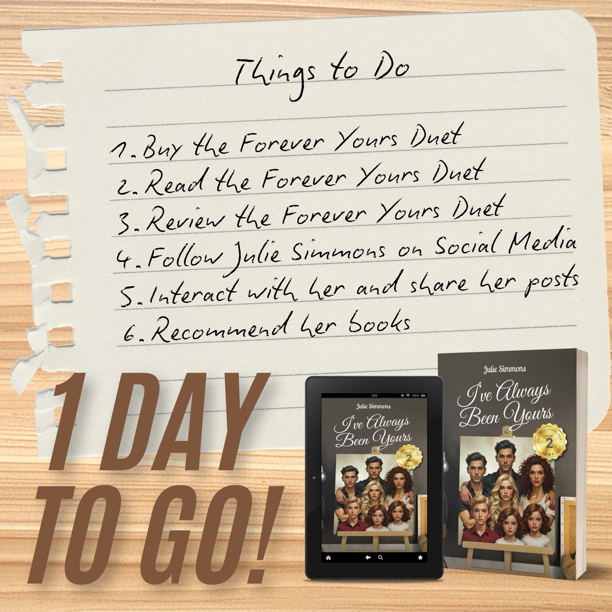 SimmonsJul92655's tweet image. Tomorrow's the big day! Put the Forever Yours duet on your to-do list. #booklaunch #BookLaunchCountdown #1moreday #1DayToGo #romanceduet