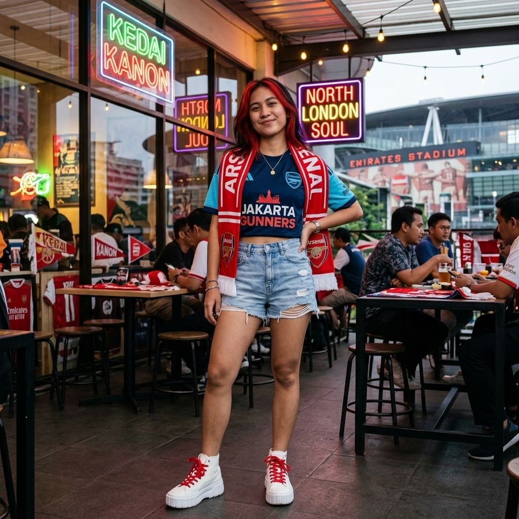 berlin572554's tweet image. Gak sabar nunggu match hari ini! Outfit Arsenal gue siap, tinggal nunggu gol-gol dari Saka! ❤️⚪️ #COYG #Arsenal #FootballFashion #Goonerette #JakselStyle