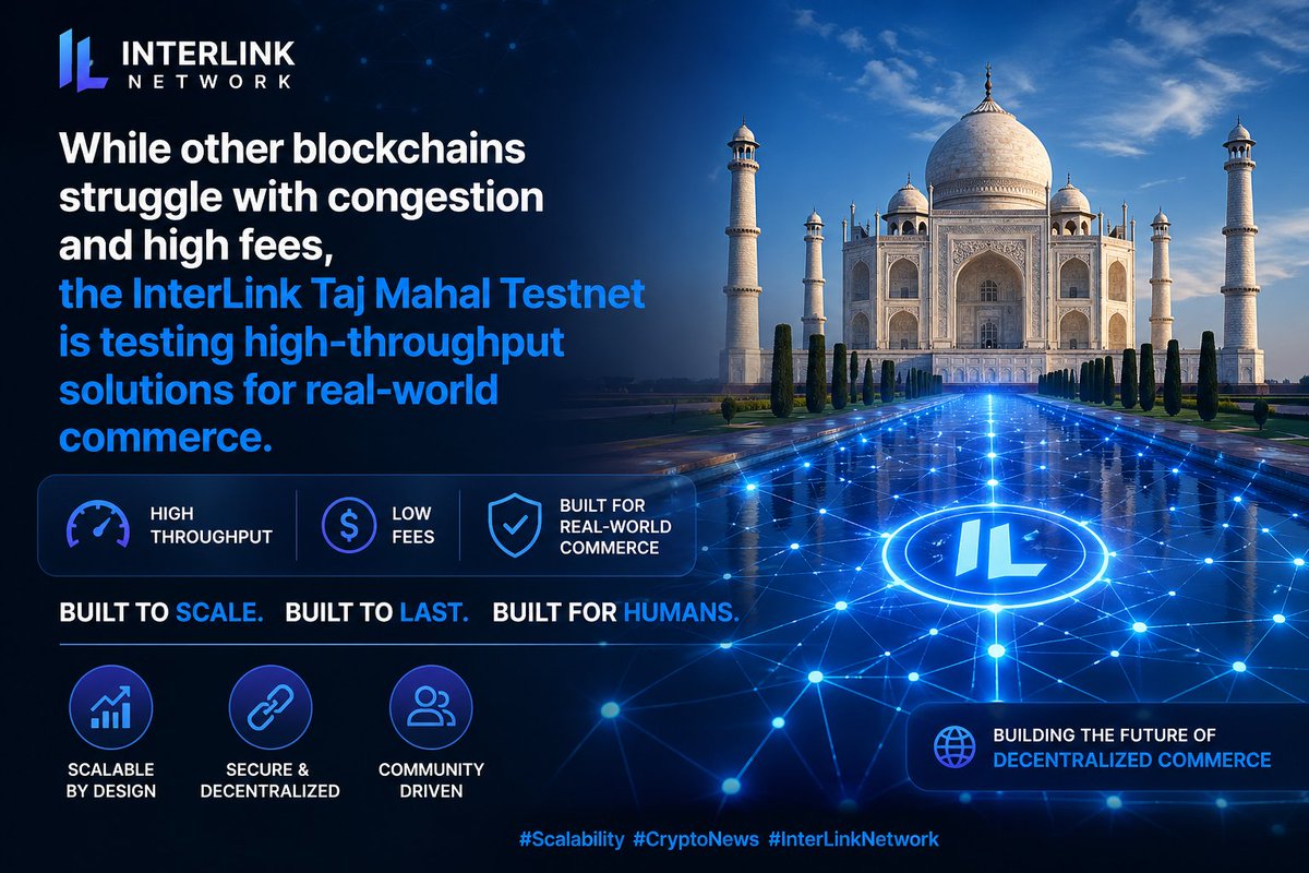 KommidiRamReddy's tweet image. While other blockchains struggle with congestion and high fees, the InterLink Taj Mahal Testnet is testing high-throughput solutions for real-world commerce.
Built to scale. Built to last. Built for humans.
#Scalability #CryptoNews #InterLinkNetwork #InterLink #ITL #ITLG
