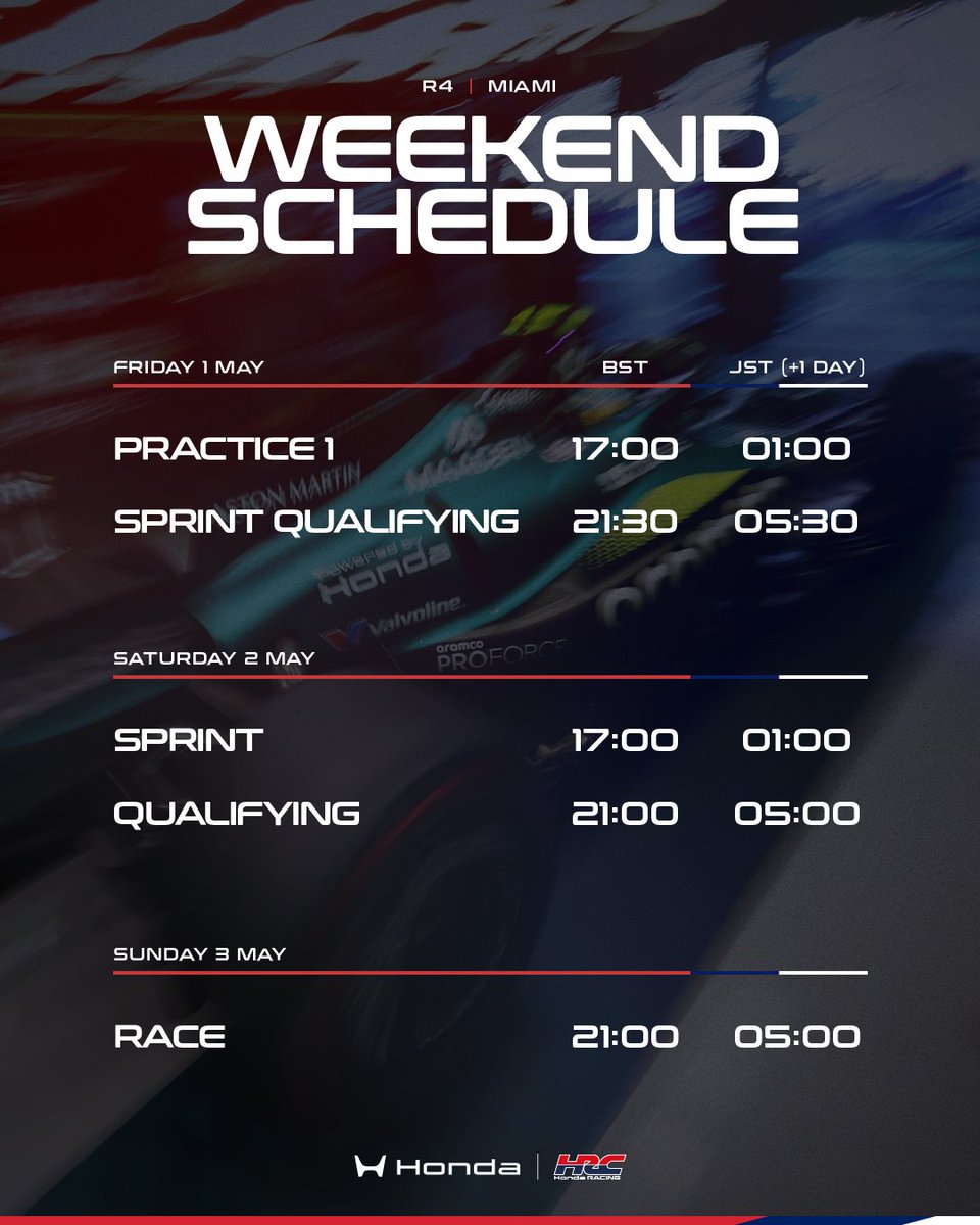 HondaJP_Live's tweet image. 今週はマイアミGP！
レーススケジュールはこちら🇺🇸 
#F1jp