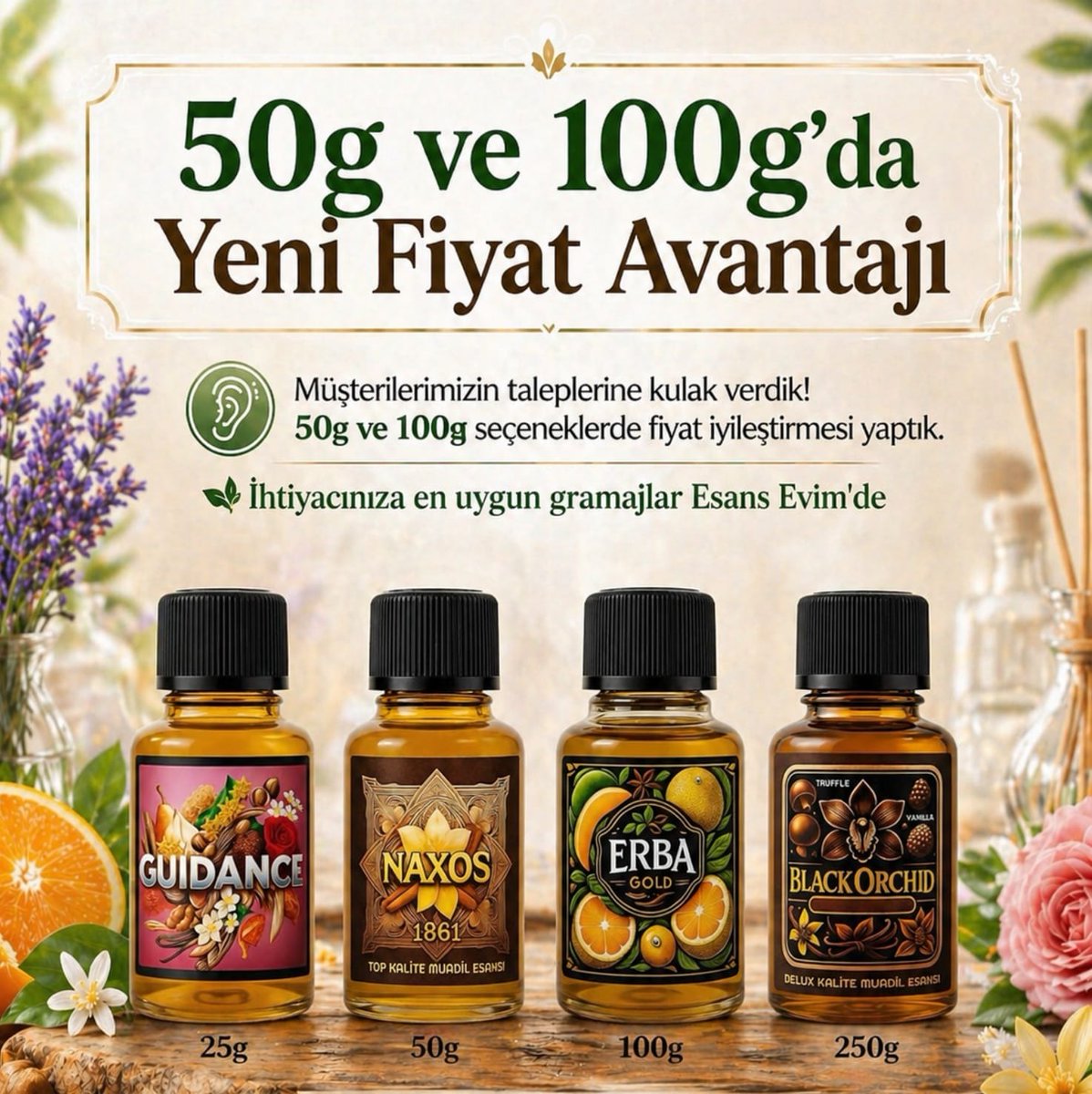 esansevim's tweet photo. Esans Evim’de Top &amp; Delux kalite esanslar şimdi daha avantajlı!

50gr ve 100gr seçeneklerde  yeni fiyat politikamızla kaliteyi uygun fiyata alın. Geniş ürün yelpazesi, hızlı kargo, hediye seçenekleri ve güvenilir alışveriş burada. 
İhtiyacınıza en uygun gramajı seç, farkı hisset!