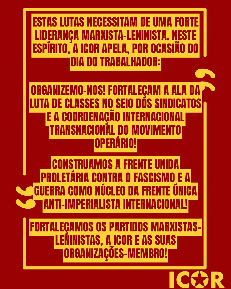UMLP_PT's tweet photo. Fortaleçam a ala da luta de classes no seio dos sindicatos e a coordenação internacional do movimento operário!
Pela Frente Unida proletária contra o fascismo e a guerra como núcleo da Frente Única antiimperialista internacional!
Força aos partidos Marxistas-Leninistas e à ICOR! https://t.co/EiXnON2POG