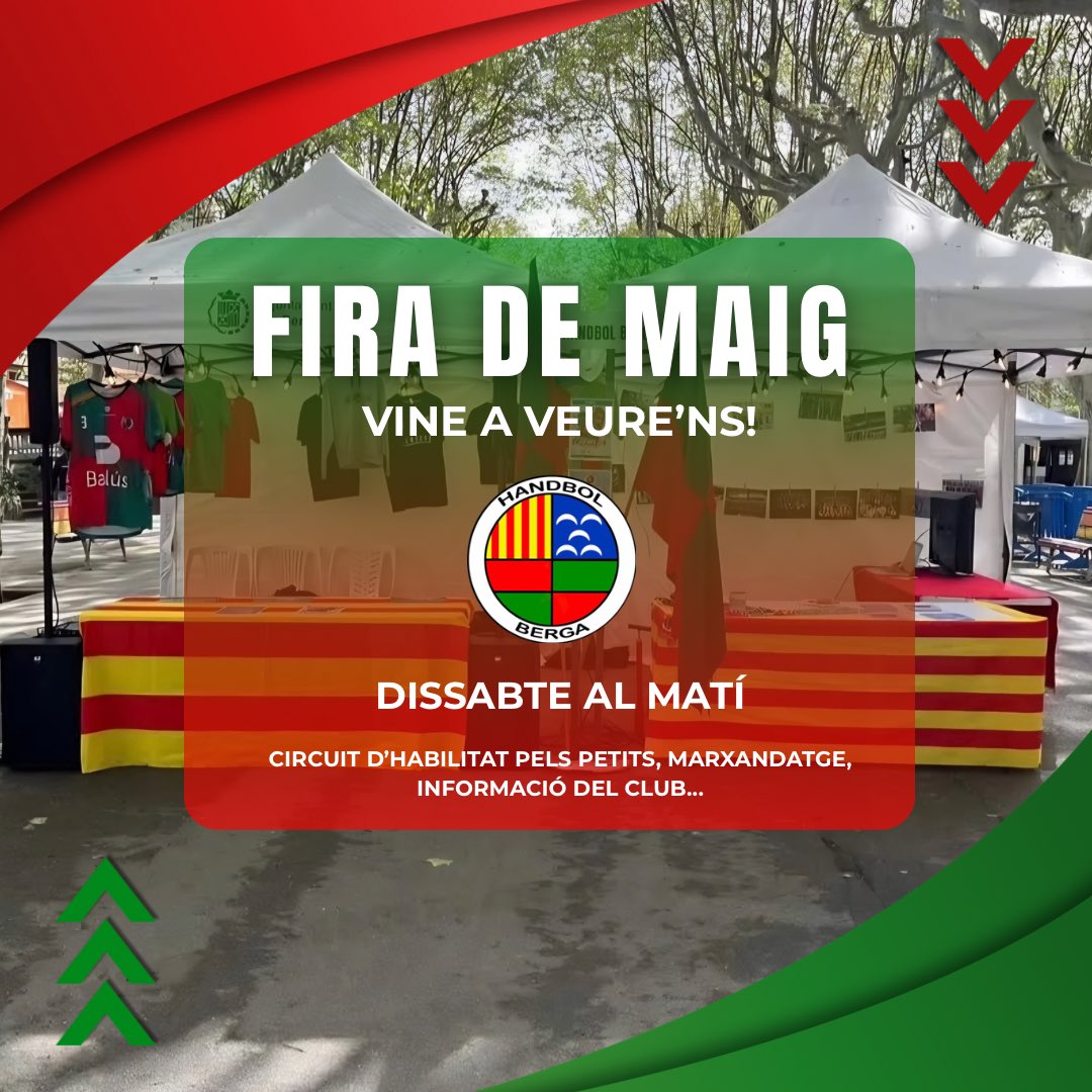 HandbolBerga's tweet photo. 🔴🟢 Aquest dissabte al matí ens trobareu a la Fira de Maig! 🙌🏻

Vine a visitar-nos 👀 Tindrem preparat un circuit d’habilitat perquè tots els nens i nenes que vulguin es posin a prova i s’ho passin d’allò més bé 😉🤾‍♂️

Us hi esperem❤️💚 https://t.co/qkzacinrHS