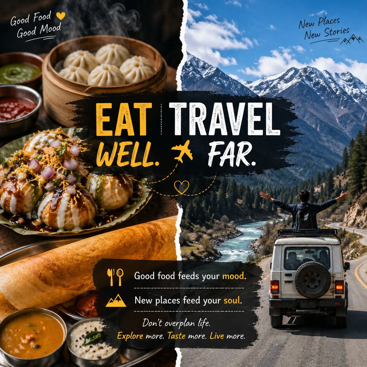 GuptaSaurabhCA's tweet image. Some of the best decisions in life start with
“Let’s try that place…” or
“Let’s go there…”
Good food feeds your mood.
New places feed your soul.
Don’t overplan life.
Explore more. Taste more. Live more.
#FoodieLife #AdventureTime #ExploreMore #LiveFully