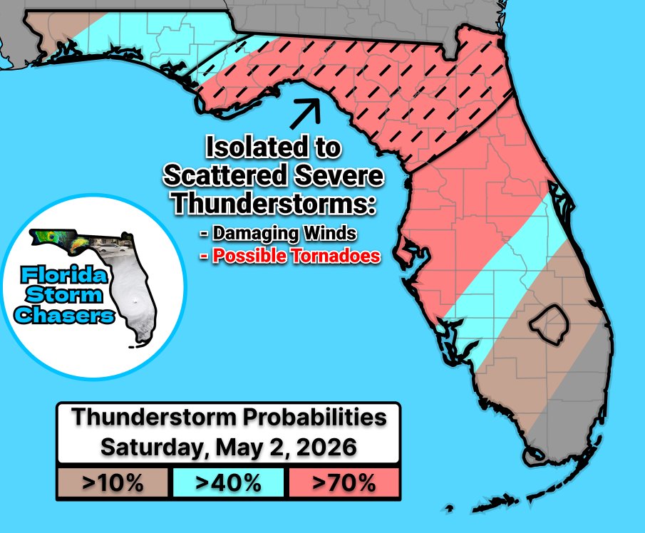 FLStormChasers_'s tweet image. 🌪️SATURDAY TORNADO THREAT!🌪️
UPDATE: As expected, the Storm Prediction Center has highlighted an area of concern in the Big Bend Region and North #Florida with the possibility of seeing damaging winds and a #tornado or two! We'll keep you updated!

#flwx