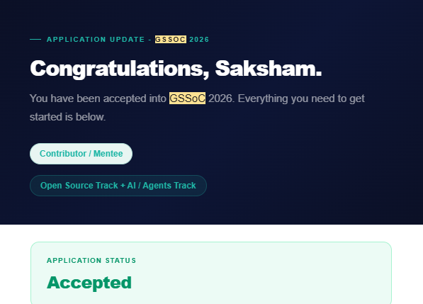 bca40077's tweet image. From curiosity to opportunity ✨Proud to be selected as a Contributor for
@girlscriptsoc
2026! 📷  #OpenSource #CodingJourney