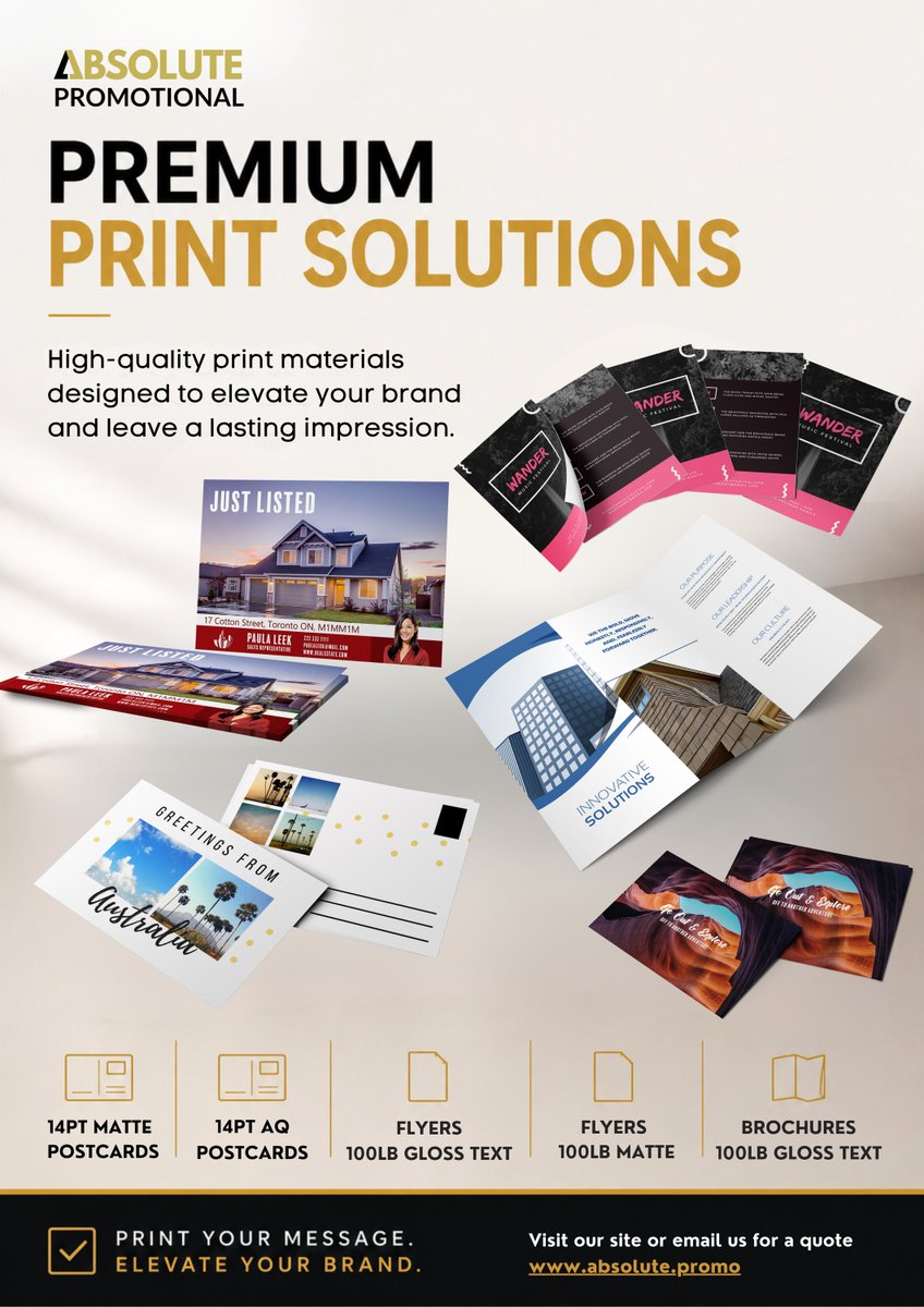 PromosAbsolute's tweet image. First impressions happen FAST.

If your postcards, flyers, brochures or business cards aren’t turning heads…
you’re leaving opportunities on the table.

👉 Ready to upgrade your brand presence?
Visit: absolute.promo

#PrintMarketing #BrandingMatters #CustomPrinting