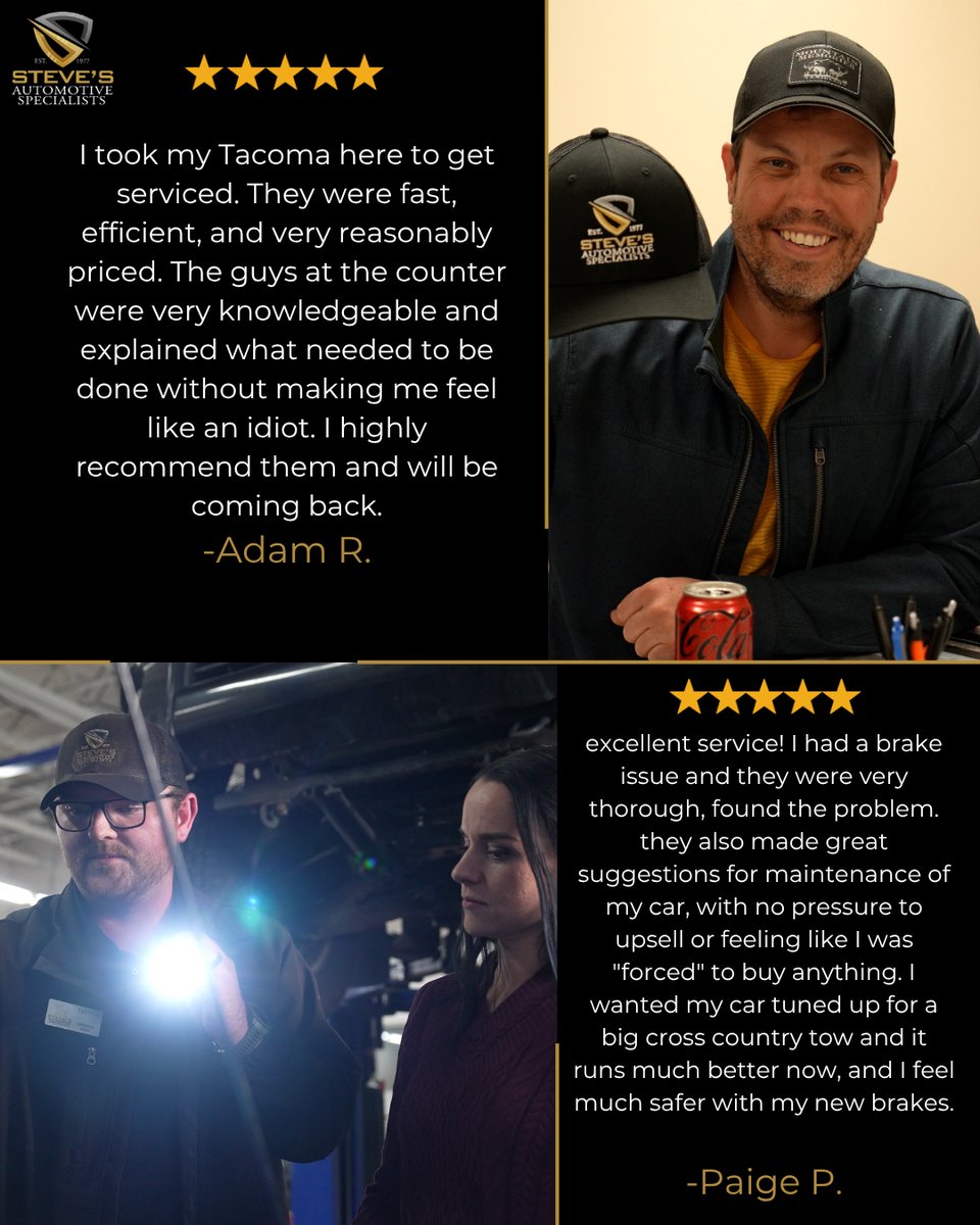 StevesAutoSandy's tweet image. At Steve’s Automotive Specialists, we value our customers and strive to make auto care easy and stress-free. Whether it’s routine maintenance or major repairs, we’re here to keep your vehicle running smoothly.
#TestimonialThursday #CustomerFirst #Autocaremadeeasy