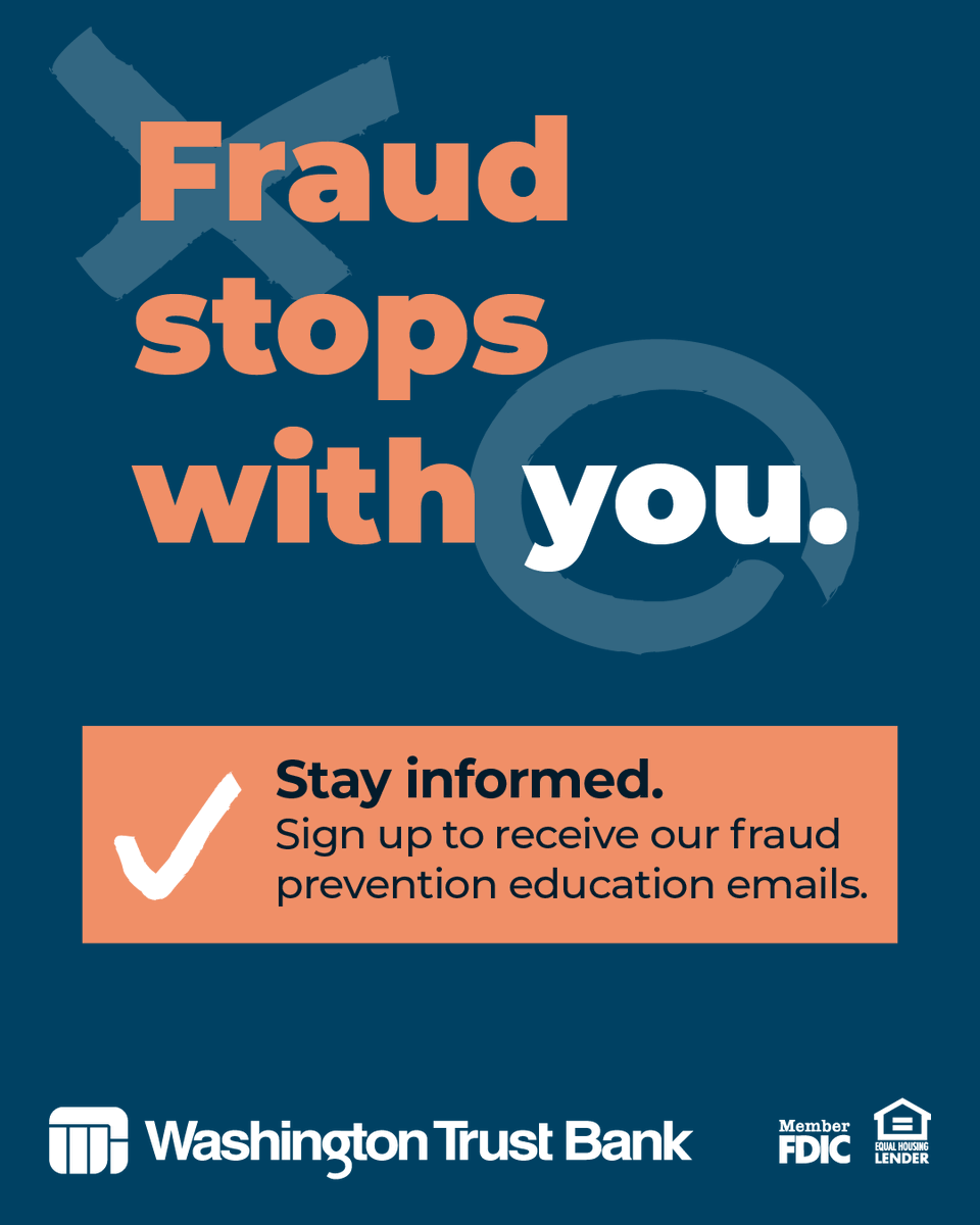 watrust's tweet photo. Most people don’t see it coming.

Sign up for simple, practical insights to help you recognize scams before they happen.

Fraud stops with you.

👉 Stay informed → https://t.co/tVka2jSnRy

Equal Housing Lender.  Member FDIC. https://t.co/u2bGdj9tbW