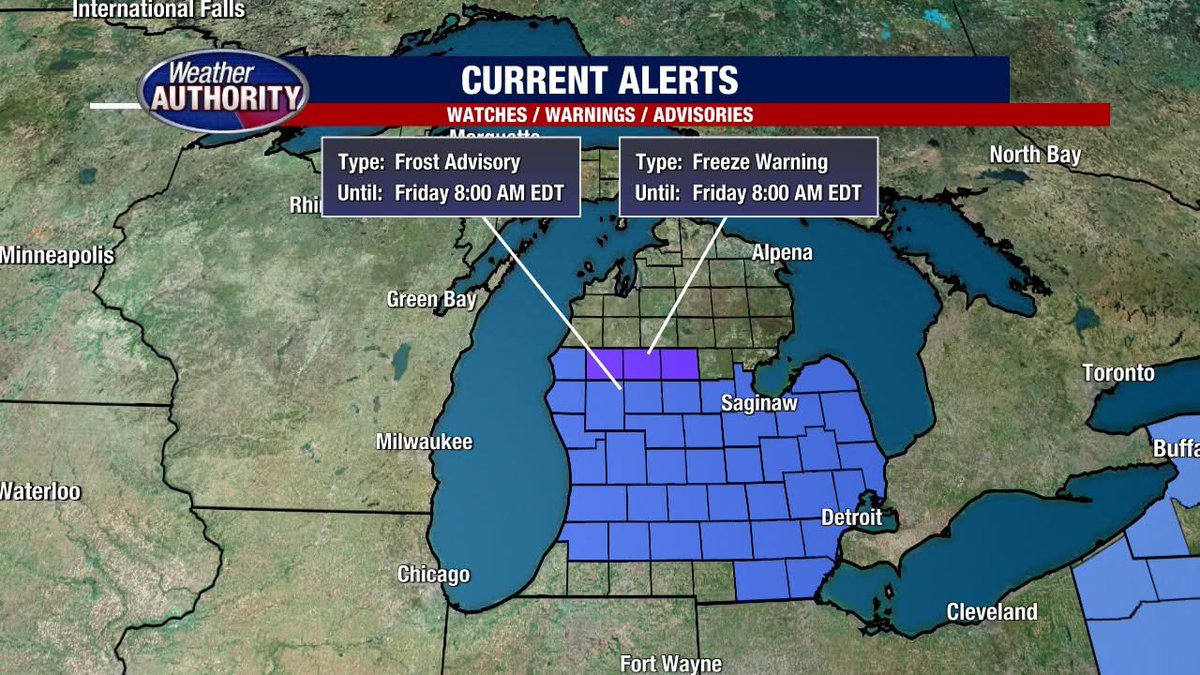 stephmeadwx's tweet image. Frost Advisory tonight! Freeze watch for Friday night into Saturday morning! @FOX2News #MIwx #Detroit