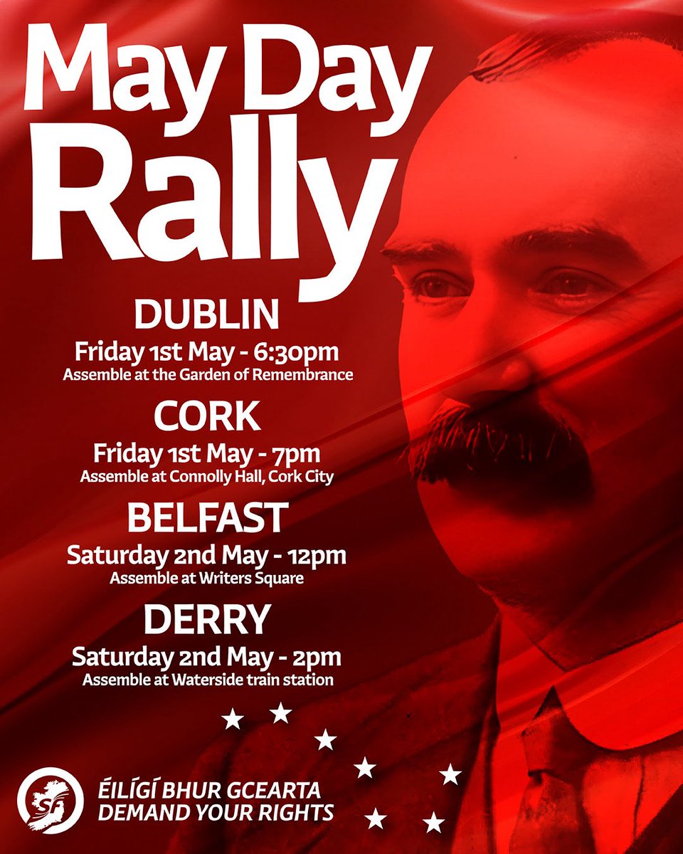 This International Workers’ Day, we encourage everyone to stand alongside their fellow workers at local rallies across Ireland.

“The great only appear great because we are on our knees: let us rise!” - Jim Larkin

Bua do na hOibrithe! ✊🇮🇪 #uptheworkers