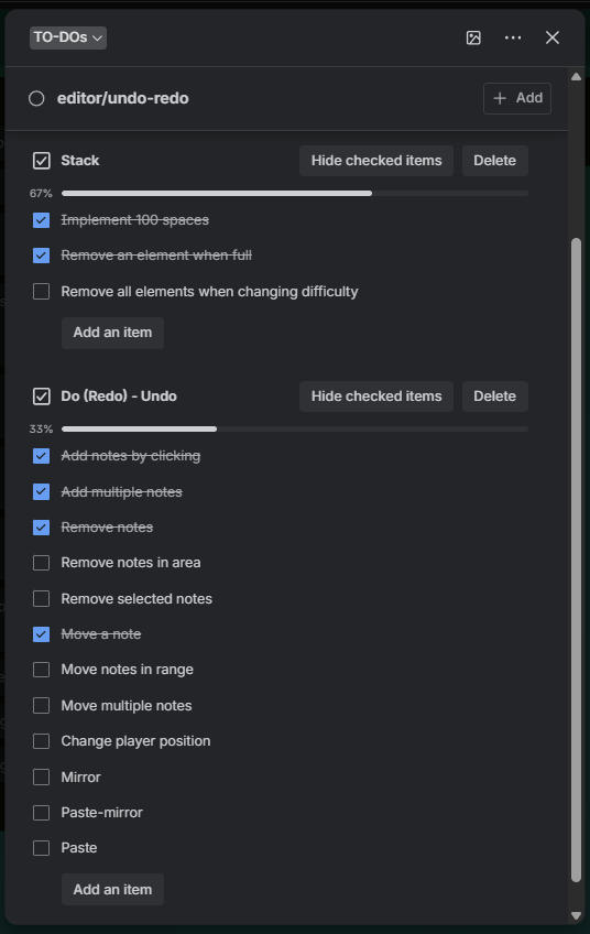 Undo &amp; Redo feature progress