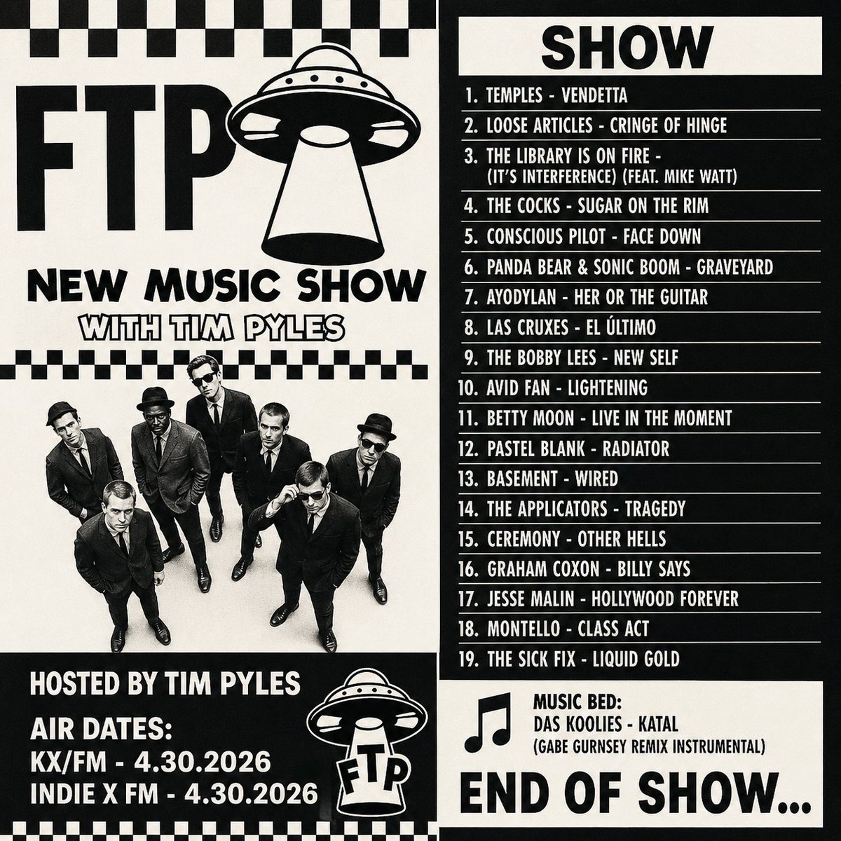 thelocalpyle's tweet photo. 7 @indiexfm
10 @KXFM_
@TemplesOfficial
@_LooseArticles
@wattfrompedro
@thecocksband
@ConsciousPilotX
@pandabear
Ayo Dylan
@LasCruxes
@thebobbylees
Avid Fan
@bettymoonmusic
Pastel Blank
@basementuk
Applicators
@ceremony
@grahamcoxon
@jesse_malin
Montello
@the_sick_fix
@DasKoolies https://t.co/uV96MAztYE