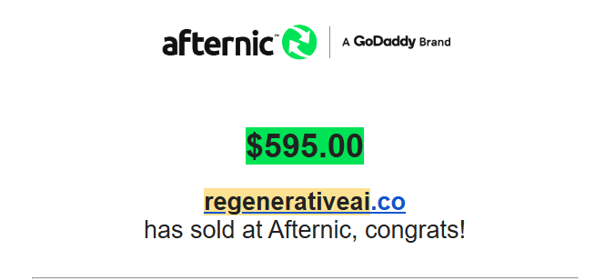 ForgeDNcom's tweet image. Let's try it out.
Share a sale, make a sale @TonyNames

RegenerativeAi.co - Sold: $595 📷 
Hold time was less then 24h @Afternic

#DomainSold #Domains