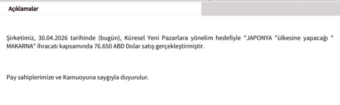 joymarsolf's tweet photo. #AKHAN , Japonya'ya 76.650 USD tutarında makarna satmış ve kapa bildirmiş.

Akıyo para maşallah :))) https://t.co/zk947TEHfM