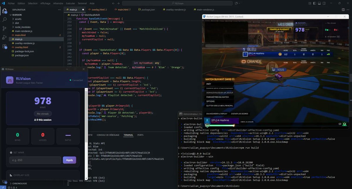Endrix_30's tweet image. Real MMR tracking, auto-detected playlist, Win/Loss/Streak session — EAC compatible. Free &amp;amp; open source 👇 
github.com/Endrix300/RLVi…
#RocketLeague #RLVision #EAC