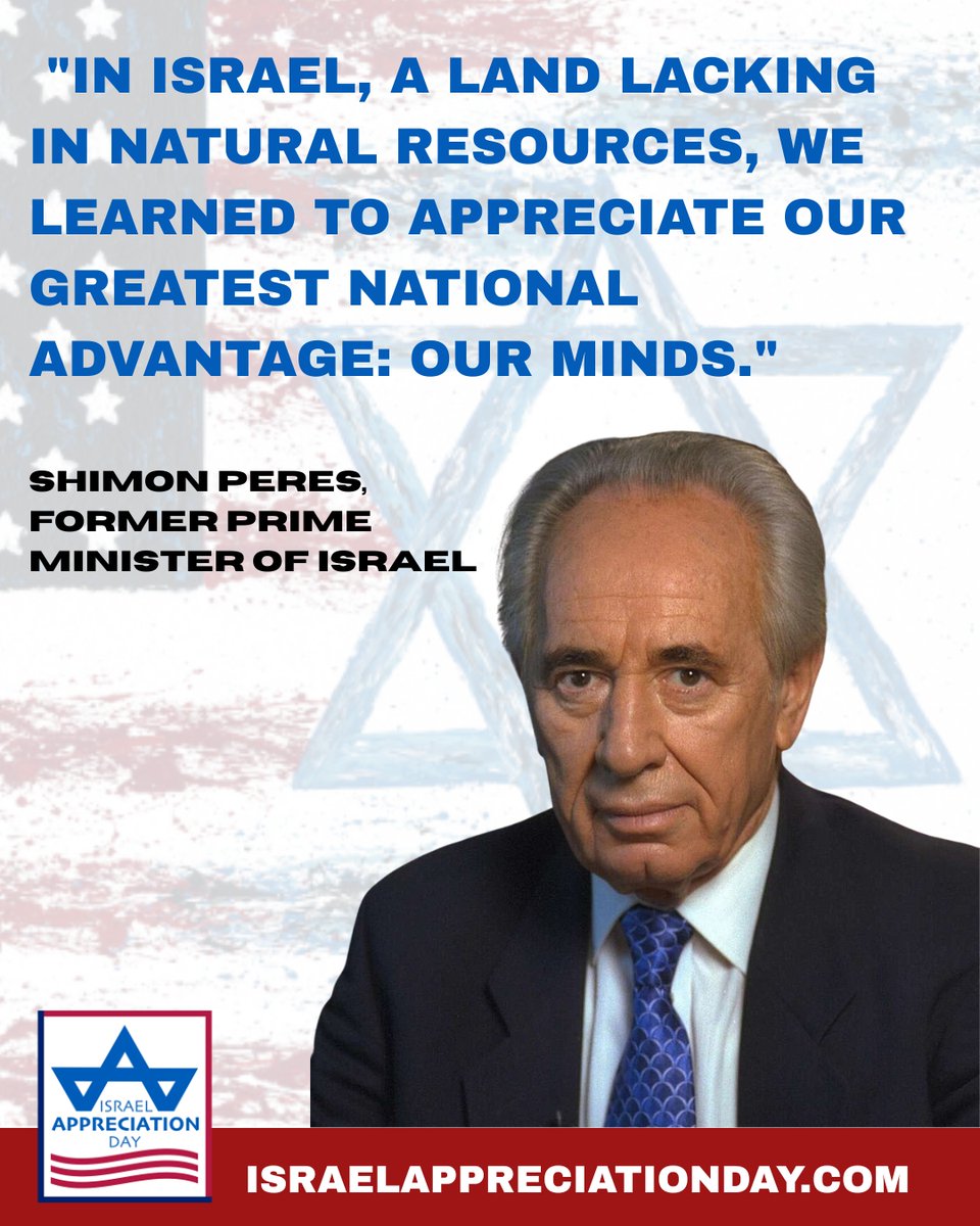 IsraelAppDay's tweet photo. We love this quote from former Prime Minister of Israel Shimon Peres because it embodies the spirit of Israel Appreciation Day. "Through creativity and innovation, Israel transformed barren deserts into flourishing fields," said Peres.

To this day, that message still holds. Learn more about Israel Appreciation Day: https://t.co/oIVnQUINjK