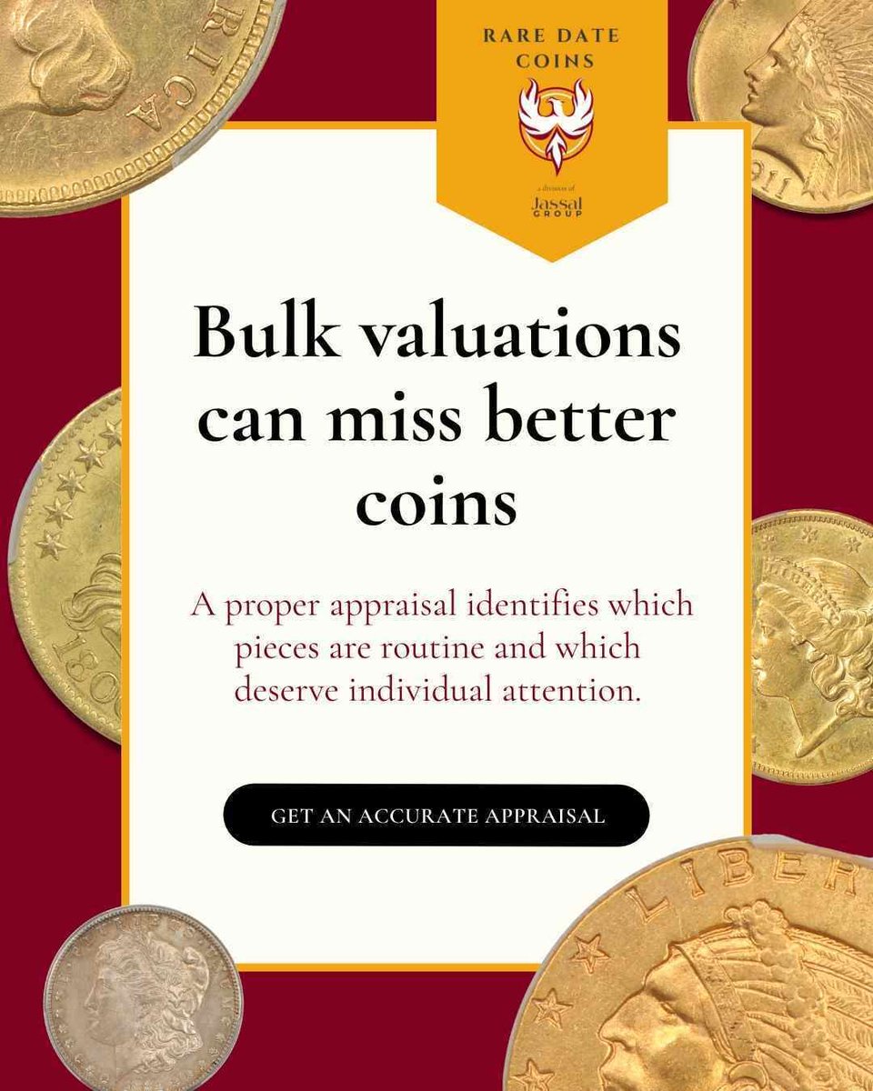 deepc's tweet photo. A coin collection is rarely just one number. Some pieces may be common, while others carry stronger premiums because of rarity, condition or demand. A proper appraisal helps ensure better material is not lost in a rough estimate. Contact us to find out more. https://t.co/3vy2FkVhpB